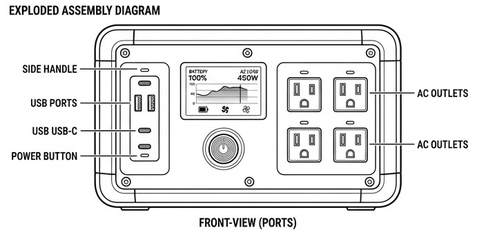 VoltPak 2000 AC output panel with RV outlet