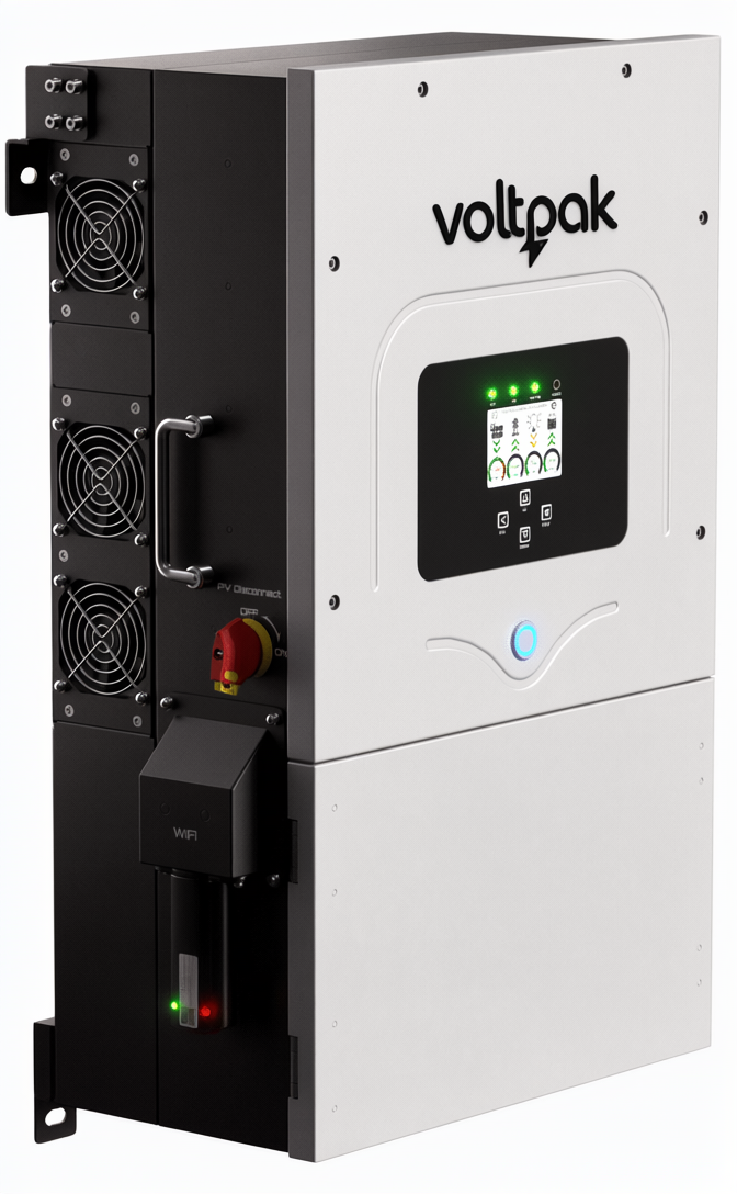VP-8000H inverter showing PV disconnect and connectivity ports